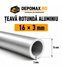 Teava rotunda aluminiu 16 x 3 mm, 6 metri (6060) Teava rotunda aluminiu 16 x 3 mm, 6 metri (6060)